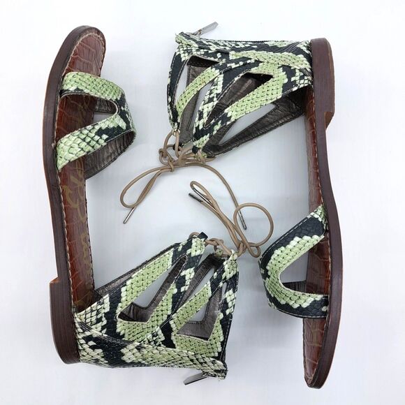 Sam Edelman Women’s Snakeskin Gladiator Sandals Lace Up Ankle Flat Zip Back Boho - Picture 7 of 9